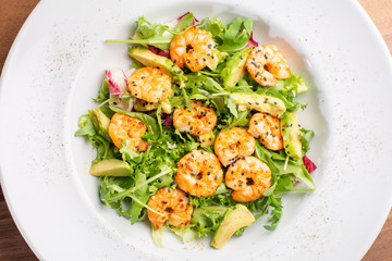 details of fresh tasty prawns salad