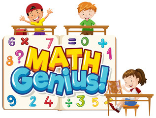 Font design for word math genius with happy children