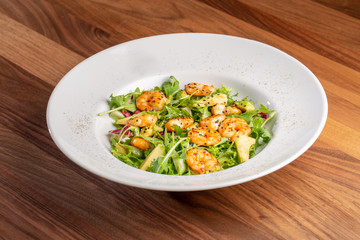 details of fresh tasty prawns salad