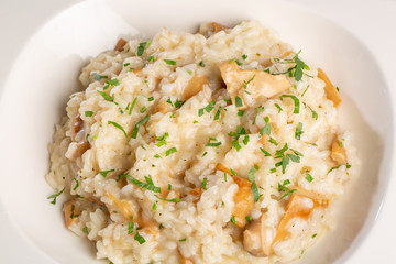 details of tasty creamy risotto mushrooms