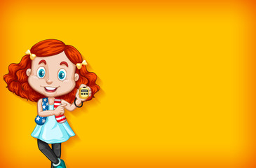 Background template with plain color wall and happy girl