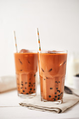 Milk Bubble Tea with Tapioca Pearls. .