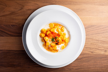 details of italian gnocchi out of the oven