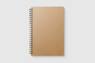 Real photo, blank spiral bound notebook mockup template with Kraft Paper cover, isolated on light...