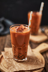 Milk Bubble Tea with Tapioca Pearls. .