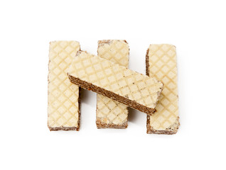 Crispy wafers with creamy hazelnut filling isolated on white background