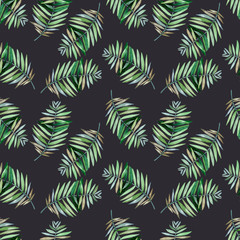 Exotic leaves, rainforest. Seamless, hand painted, watercolor pattern. Vector background. Hand painted. Watercolor pattern.