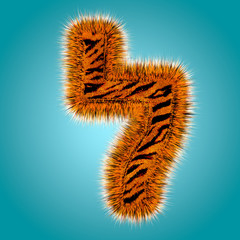 Tiger 3D rendering hebrew alphabet and number of funny fur font isolated on blue background. Halloween concept