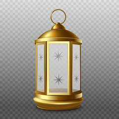 Golden lantern antique lamp for Ramadan realistic vector illustration isolated. © sabelskaya