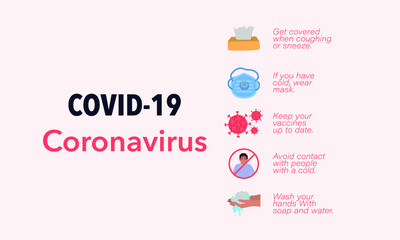 Covid-19 Coronavirus design causes, symptoms and spreading. Set of isolated vector.