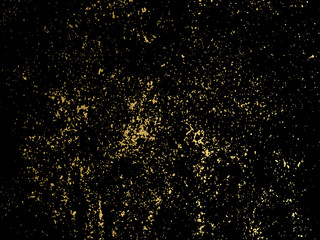 Gold glitter particles background for luxury greeting card. Star dust sparks in explosion on black background. Golden sparkling texture. Vector