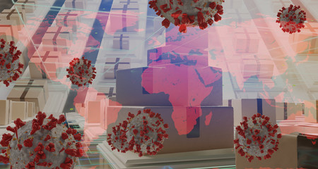 global packages virus COVID-19 Coronavirus symbolic detailed design background 3d-illustration. elements of this image furnished by NASA