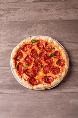 details of tasty fresh baked pesto spicy pizza