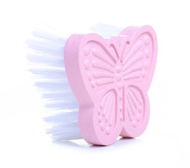 Plastic cleaning brush on white background isolation