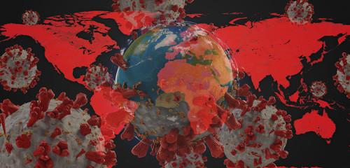 world map  global virus COVID-19 Coronavirus symbolic detailed design background 3d-illustration. elements of this image furnished by NASA