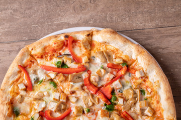 details of tasty chicken mushrooms italian pizza