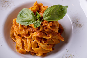 close up of tasty fresh pasta with bolognese sauce © seba tataru
