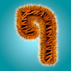 Tiger 3D rendering hebrew alphabet and number of funny fur font isolated on blue background. Halloween concept