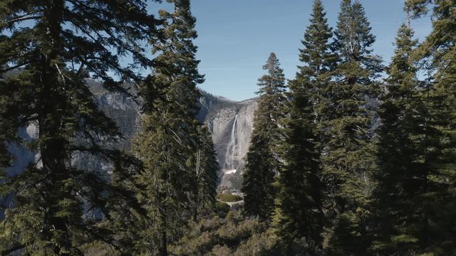 Yosemite Falls Through Trees Aerial Shot