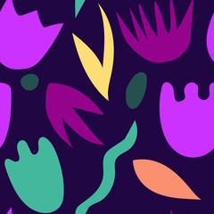 Fototapeta na wymiar Seamless vector pattern. Abstract on a dark purple background. A hand-drawn drawing. Design of a drawing for printing, texture, and cover design.
