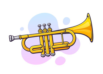 Obraz premium Vector illustration. Classical music wind instrument trumpet. Blues, jazz or orchestral equipment. Clip art with contour for graphic design. Isolated on white background