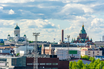 Helsinki cityscape with Helsinki Cathedral and Uspenski Cathedral, Finland