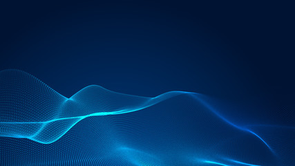 Dot blue wave light screen gradient texture background. Abstract  technology big data digital background. 3d rendering.