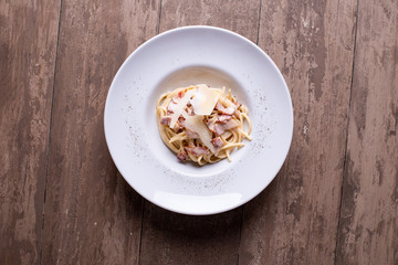 details of tasty carbonara pasta dish