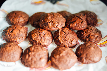 Chocolate brownie cookies on paper,Delicious homemade