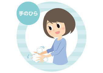 女性の手洗い　手のひら