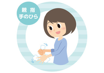 女性の手洗い　親指