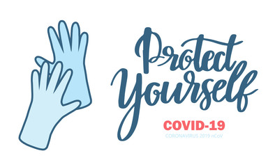 Fototapeta na wymiar Protect yourself from coronavirus. Sticker for social media content.