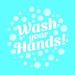 Wash your hands soap bubbles illustration. Keep healthy and help others. Quarantine precaution to stay safe from Coronavirus COVID-19 Virus. Drawing. Corona global problem spread viral.