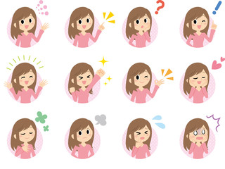 女性のいろいろな表情セット