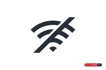 No Signal. No Connection. Wifi Icon with Prohibition Symbol isolated on White Background. Flat Vector Icon Design Template Element.