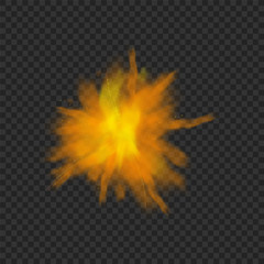 Yellow splash of color pigment powder, realistic vector illustration isolated.