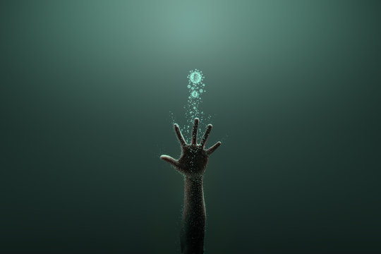 a hand surrounding with coronavirus, idea, conceptual images.