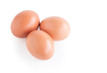 Raw chicken eggs on white background with clipping path