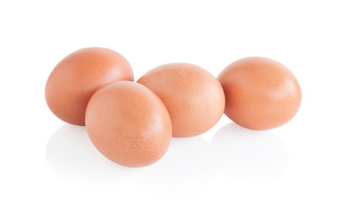 Raw chicken eggs on white background with clipping path