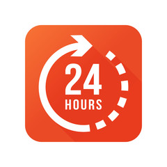 24 hours clock sign icon in flat style. Twenty four hour open vector illustration on white isolated background. Timetable business concept.