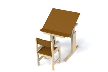 Children's small wooden table and chair.