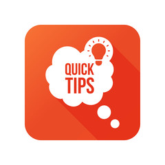 Quick tips, helpful tricks, tooltip, hint for website. Banner with useful information. Vector icon of solution, advice. Black speech bubble with text on background