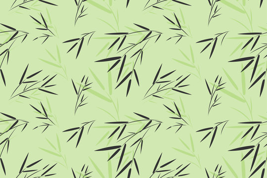 Seamless bamboo leaf pattern background, Vector bamboo forest with branch, Hand drawn decorative element, Seamless backgrounds and wallpapers for fabric, packaging, Decorative print, Textile © Anlomaja