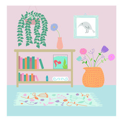 Indoor of a little house illustration