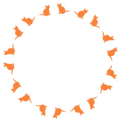 Round frame with interesting orange cats on white background. Vector image.