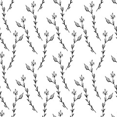 Seamless pattern of twigs  on a white background. vector botanical illustration