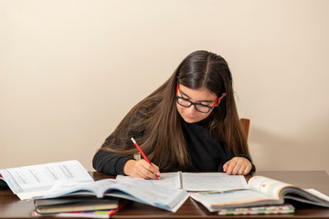 13 years old girl doing homework