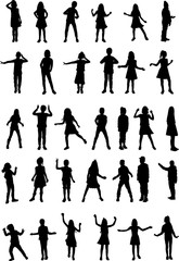Black silhouette of children on white background.