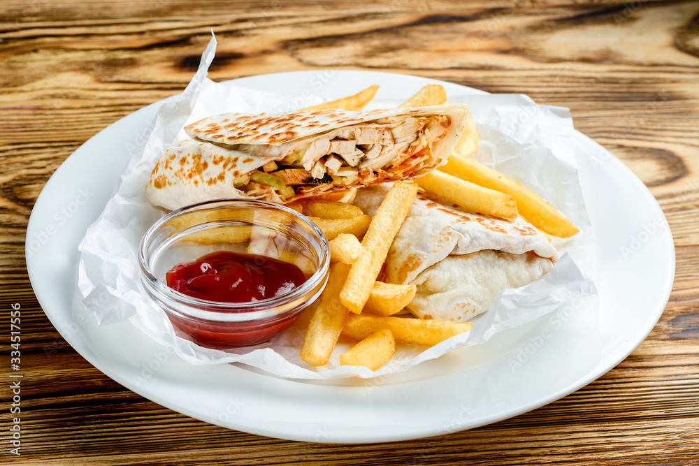 Sticker shawarma and french fries