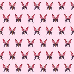 Seamless pattern of pink butterflies on a cute background. Watercolor illustration for textile, print, design, wrapping paper, wallpaper.
